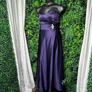Alfred Angelo Dress 16W Purple Satin Strapless Gown Bridesmaid Prom Formal 3363
